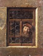 Samuel van hoogstraten Man Looking through a window Germany oil painting artist